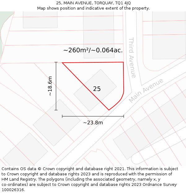 25, MAIN AVENUE, TORQUAY, TQ1 4JQ: Plot and title map