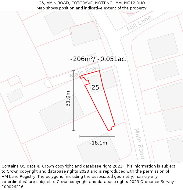 25, MAIN ROAD, COTGRAVE, NOTTINGHAM, NG12 3HQ: Plot and title map