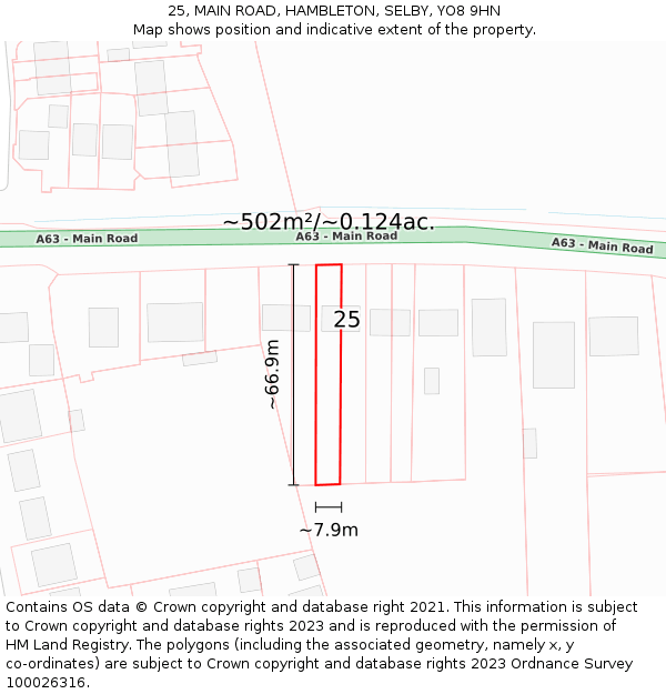 25, MAIN ROAD, HAMBLETON, SELBY, YO8 9HN: Plot and title map