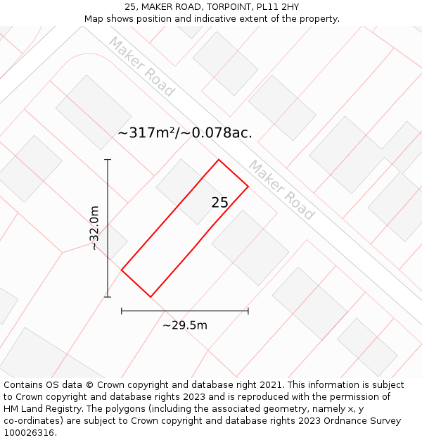 25, MAKER ROAD, TORPOINT, PL11 2HY: Plot and title map