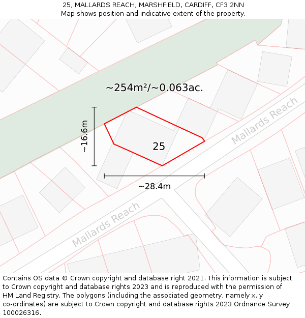 25, MALLARDS REACH, MARSHFIELD, CARDIFF, CF3 2NN: Plot and title map