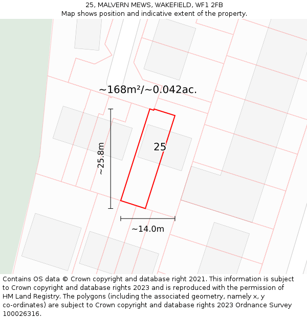 25, MALVERN MEWS, WAKEFIELD, WF1 2FB: Plot and title map