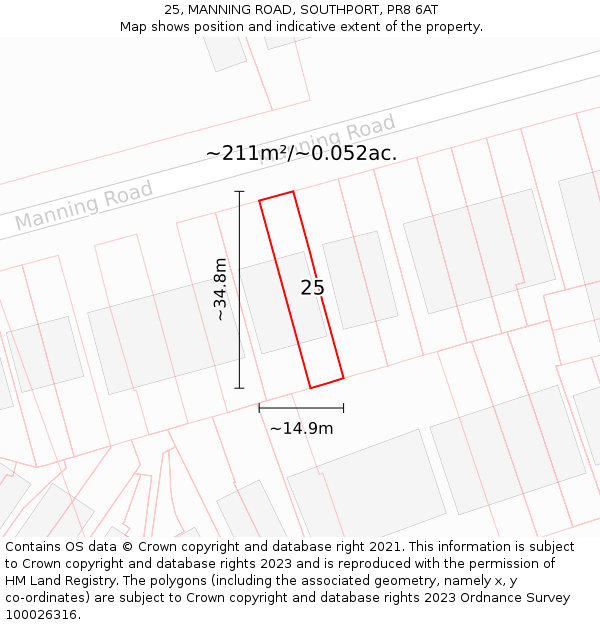 25, MANNING ROAD, SOUTHPORT, PR8 6AT: Plot and title map