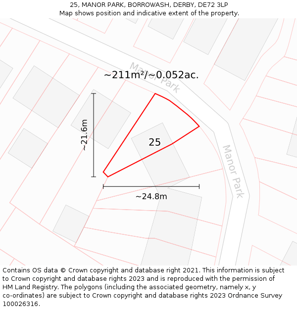 25, MANOR PARK, BORROWASH, DERBY, DE72 3LP: Plot and title map
