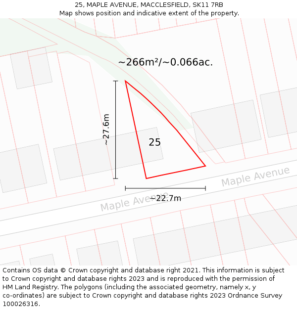 25, MAPLE AVENUE, MACCLESFIELD, SK11 7RB: Plot and title map
