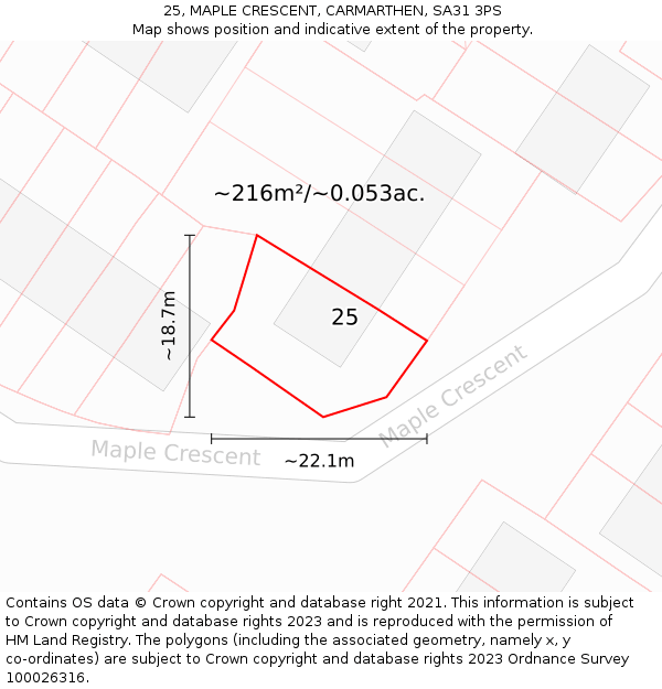25, MAPLE CRESCENT, CARMARTHEN, SA31 3PS: Plot and title map