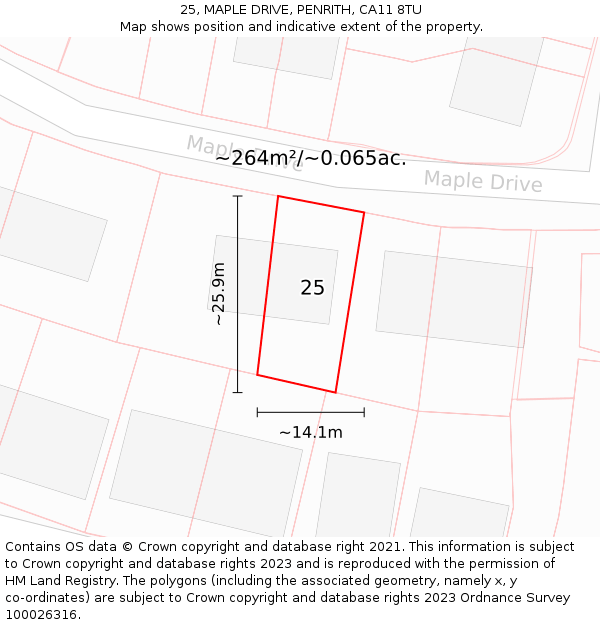 25, MAPLE DRIVE, PENRITH, CA11 8TU: Plot and title map
