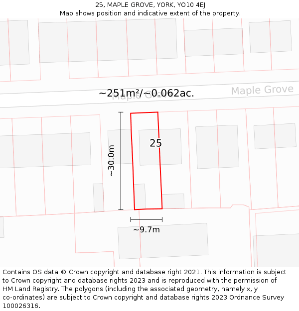 25, MAPLE GROVE, YORK, YO10 4EJ: Plot and title map