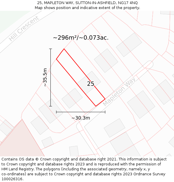 25, MAPLETON WAY, SUTTON-IN-ASHFIELD, NG17 4NQ: Plot and title map