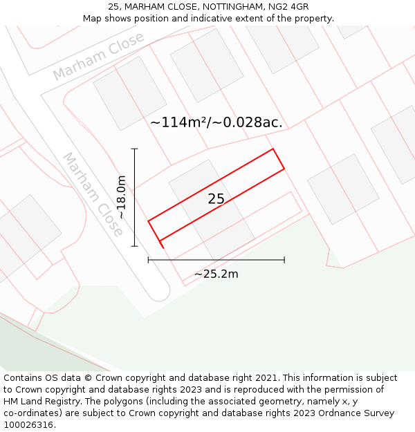 25, MARHAM CLOSE, NOTTINGHAM, NG2 4GR: Plot and title map