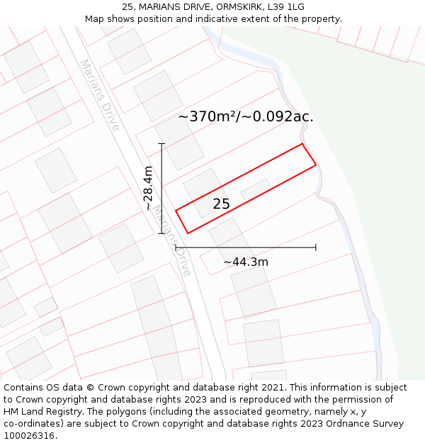 25, MARIANS DRIVE, ORMSKIRK, L39 1LG: Plot and title map