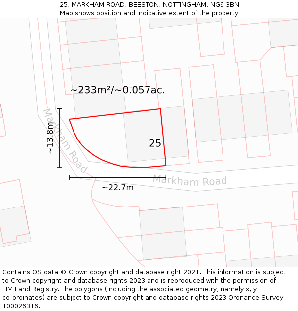 25, MARKHAM ROAD, BEESTON, NOTTINGHAM, NG9 3BN: Plot and title map