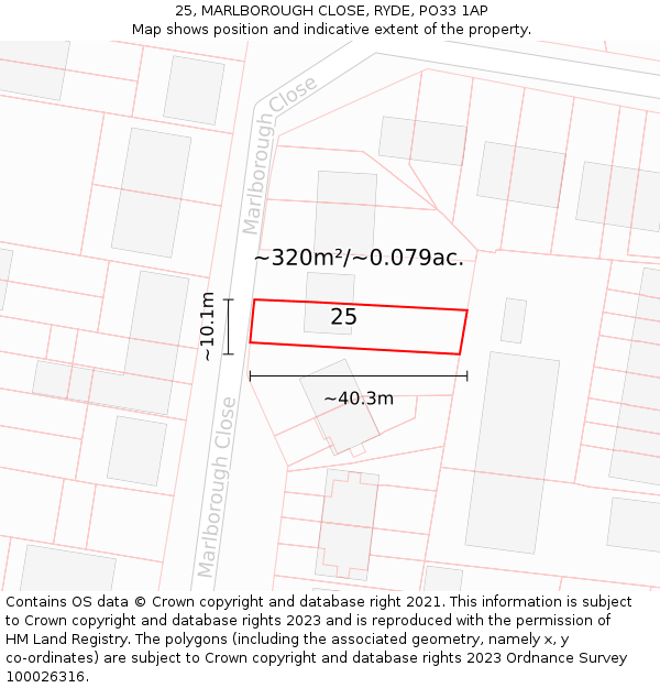 25, MARLBOROUGH CLOSE, RYDE, PO33 1AP: Plot and title map