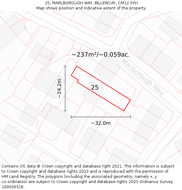 25, MARLBOROUGH WAY, BILLERICAY, CM12 0YH: Plot and title map