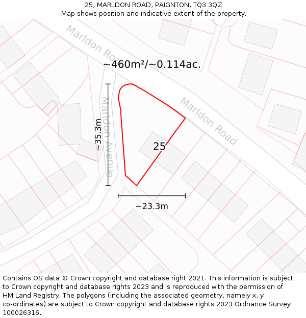 25, MARLDON ROAD, PAIGNTON, TQ3 3QZ: Plot and title map