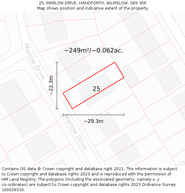 25, MARLOW DRIVE, HANDFORTH, WILMSLOW, SK9 3NF: Plot and title map