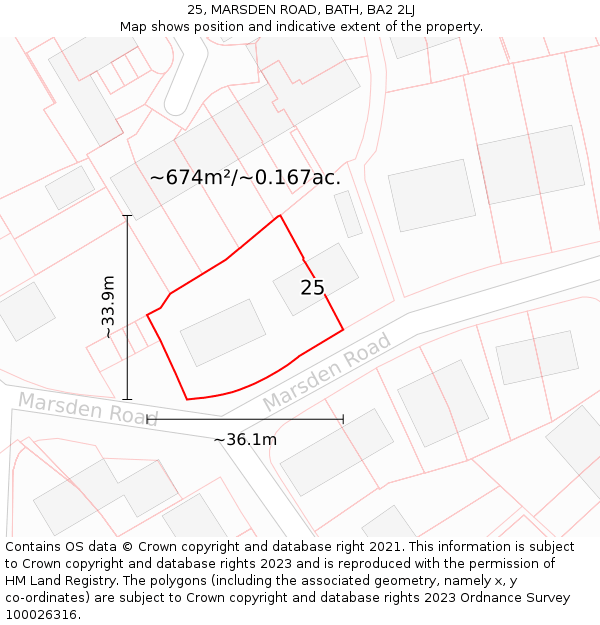 25, MARSDEN ROAD, BATH, BA2 2LJ: Plot and title map