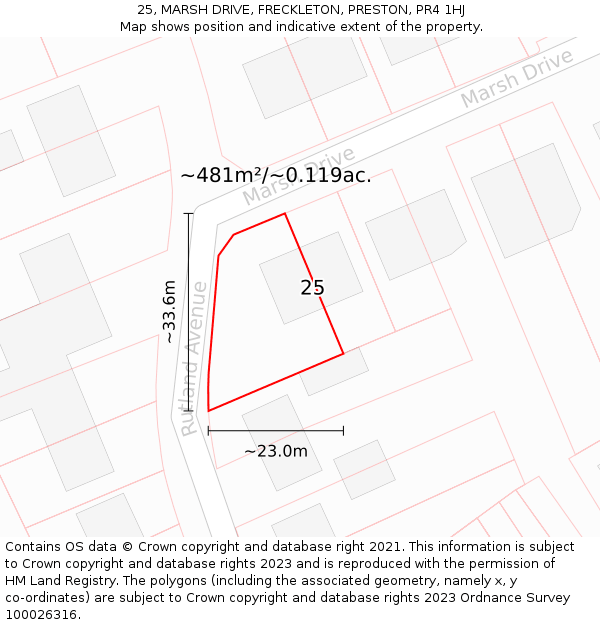 25, MARSH DRIVE, FRECKLETON, PRESTON, PR4 1HJ: Plot and title map
