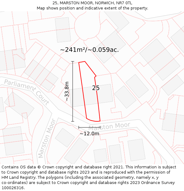 25, MARSTON MOOR, NORWICH, NR7 0TL: Plot and title map