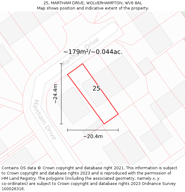 25, MARTHAM DRIVE, WOLVERHAMPTON, WV6 8AL: Plot and title map