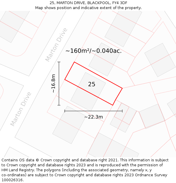 25, MARTON DRIVE, BLACKPOOL, FY4 3DF: Plot and title map