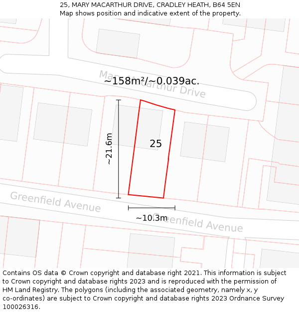 25, MARY MACARTHUR DRIVE, CRADLEY HEATH, B64 5EN: Plot and title map
