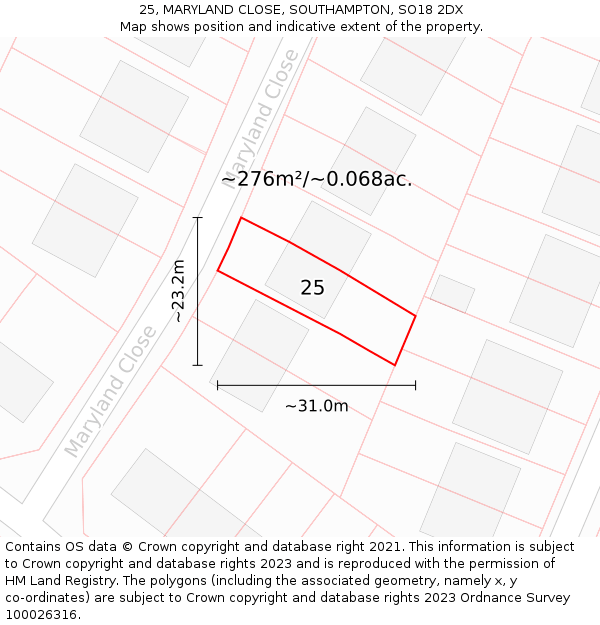 25, MARYLAND CLOSE, SOUTHAMPTON, SO18 2DX: Plot and title map