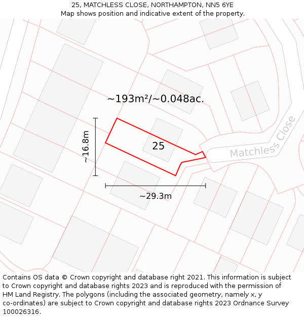 25, MATCHLESS CLOSE, NORTHAMPTON, NN5 6YE: Plot and title map