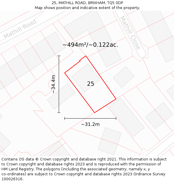 25, MATHILL ROAD, BRIXHAM, TQ5 0DP: Plot and title map