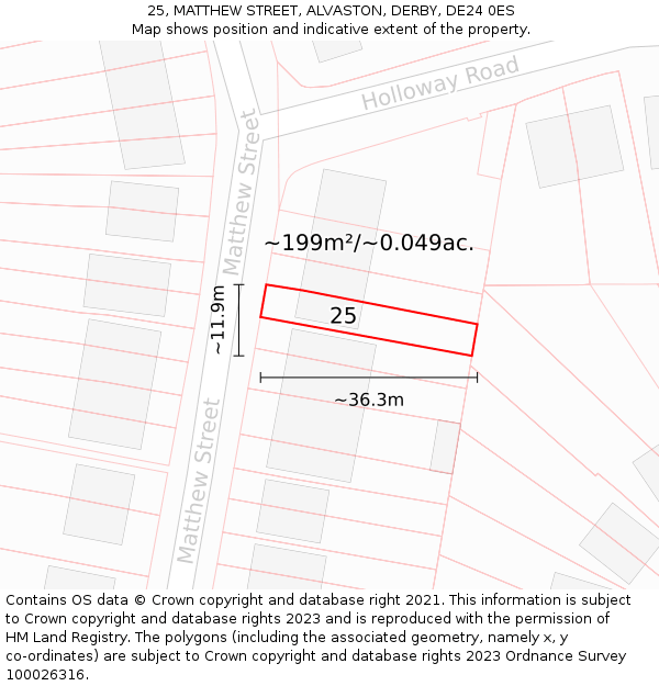 25, MATTHEW STREET, ALVASTON, DERBY, DE24 0ES: Plot and title map