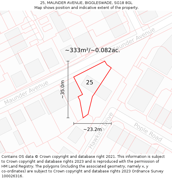 25, MAUNDER AVENUE, BIGGLESWADE, SG18 8GL: Plot and title map