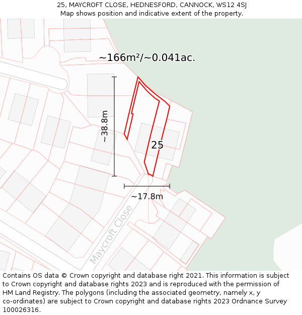 25, MAYCROFT CLOSE, HEDNESFORD, CANNOCK, WS12 4SJ: Plot and title map