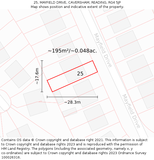 25, MAYFIELD DRIVE, CAVERSHAM, READING, RG4 5JP: Plot and title map