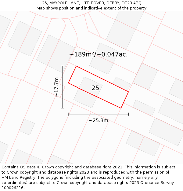 25, MAYPOLE LANE, LITTLEOVER, DERBY, DE23 4BQ: Plot and title map