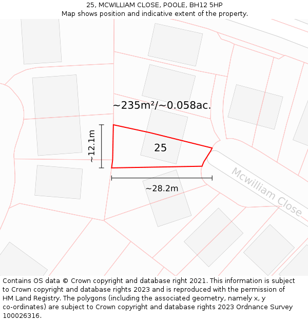 25, MCWILLIAM CLOSE, POOLE, BH12 5HP: Plot and title map