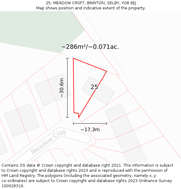 25, MEADOW CROFT, BRAYTON, SELBY, YO8 9EJ: Plot and title map