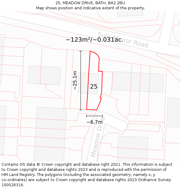 25, MEADOW DRIVE, BATH, BA2 2BU: Plot and title map
