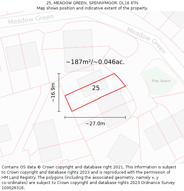 25, MEADOW GREEN, SPENNYMOOR, DL16 6TN: Plot and title map