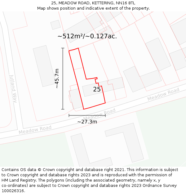 25, MEADOW ROAD, KETTERING, NN16 8TL: Plot and title map