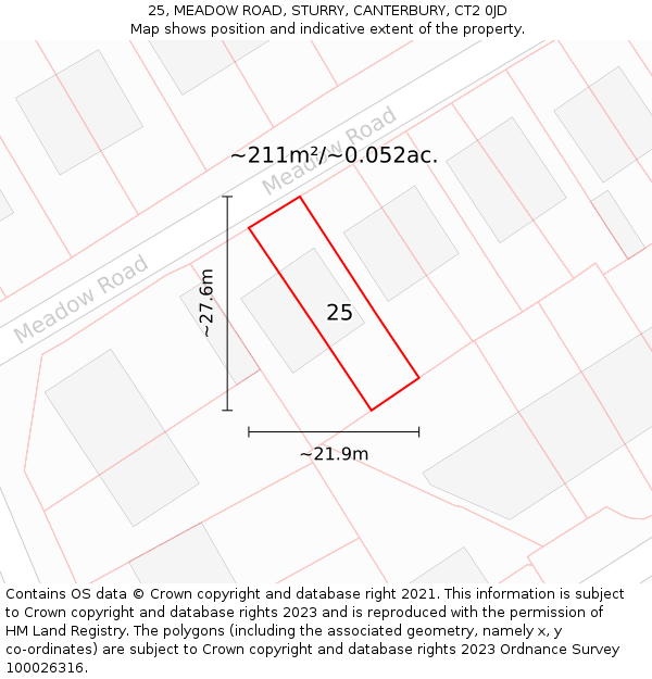 25, MEADOW ROAD, STURRY, CANTERBURY, CT2 0JD: Plot and title map