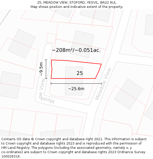 25, MEADOW VIEW, STOFORD, YEOVIL, BA22 9UL: Plot and title map