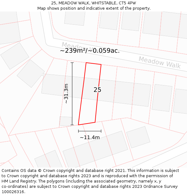 25, MEADOW WALK, WHITSTABLE, CT5 4PW: Plot and title map