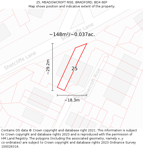 25, MEADOWCROFT RISE, BRADFORD, BD4 6EP: Plot and title map
