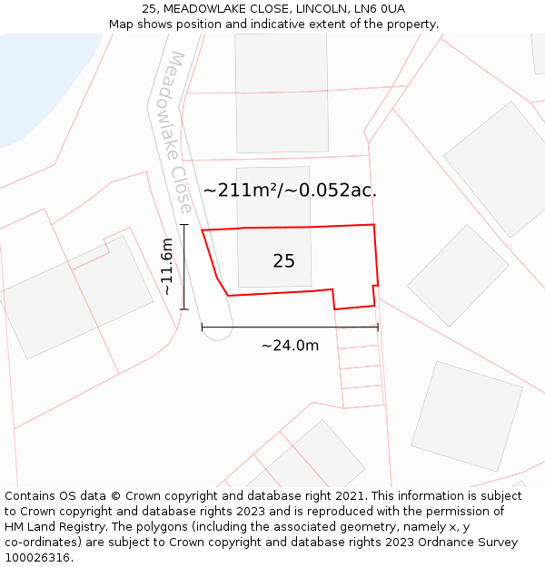 25, MEADOWLAKE CLOSE, LINCOLN, LN6 0UA: Plot and title map