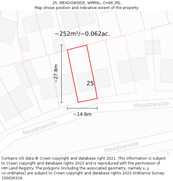 25, MEADOWSIDE, WIRRAL, CH46 2RL: Plot and title map