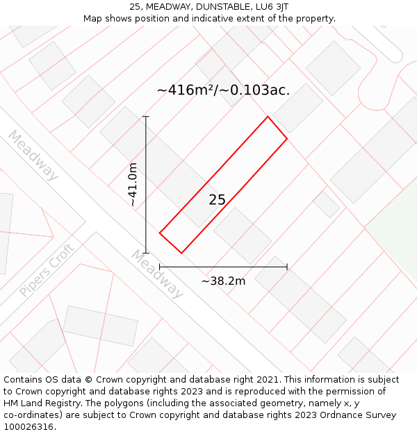 25, MEADWAY, DUNSTABLE, LU6 3JT: Plot and title map