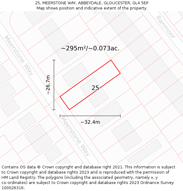 25, MEERSTONE WAY, ABBEYDALE, GLOUCESTER, GL4 5EP: Plot and title map