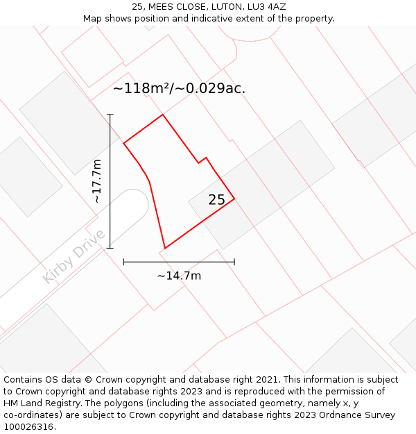 25, MEES CLOSE, LUTON, LU3 4AZ: Plot and title map