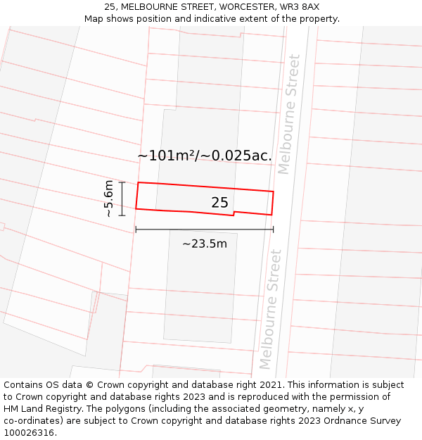 25, MELBOURNE STREET, WORCESTER, WR3 8AX: Plot and title map