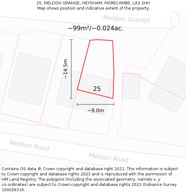 25, MELDON GRANGE, HEYSHAM, MORECAMBE, LA3 2HH: Plot and title map